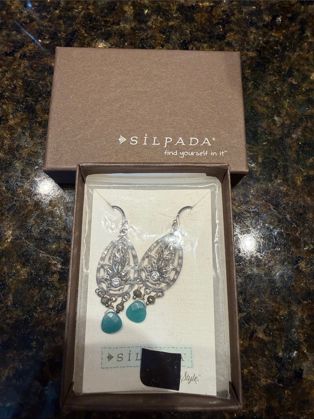 Silpada Silver Filigree Dangle Earrings with Teal Drops